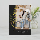 グラファイトモダングレー写真クリスマスグリーティング 箔シーズンカード (立ち正面)