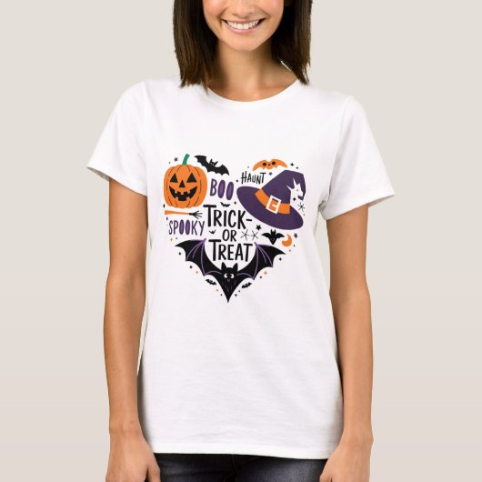 グラフィカルなハロウィーンティックまたはトリートTシャツ Tシャツ (正面)