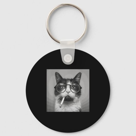 グラフィックおもしろいキャット喫煙大人おもしろい キーホルダー (正面)