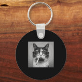 グラフィックおもしろいキャット喫煙大人おもしろい キーホルダー (正面)