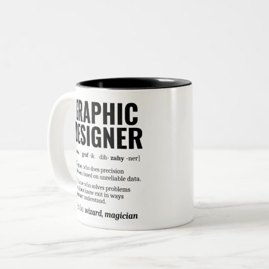 グラフィックおもしろいデザイナー辞書の定義、ギフト ツートーンマグカップ (正面左)