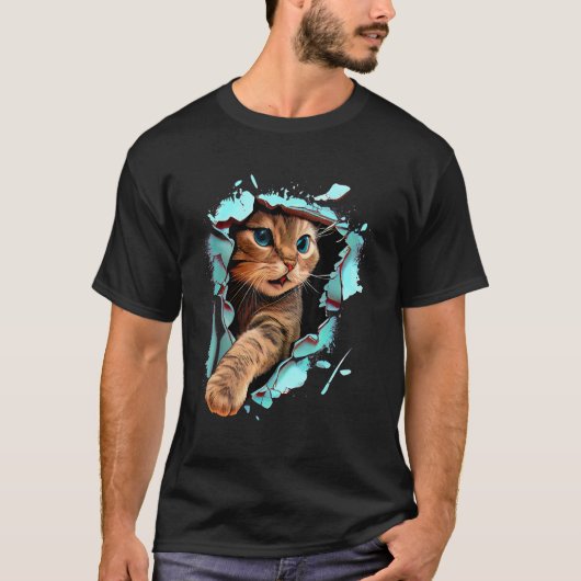 グラフィックが裂ける猫 爆笑 猫 ネコ かわいい Tシャツ (正面)
