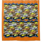 グラフィックな猫と魚の漫画のシャワーカーテン シャワーカーテン (正面)