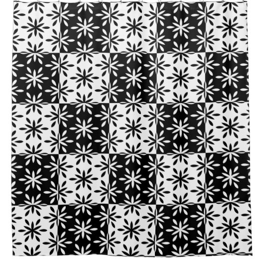 グラフィックな白黒の幾何学模様 シャワーカーテン (正面)