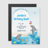 グラフィックはっきりしたドルフィンおもしろい海バレーボール マグネット招待状 (正面/裏面)