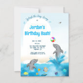 グラフィックはっきりしたドルフィンおもしろい海バレーボール マグネット招待状 (正面)