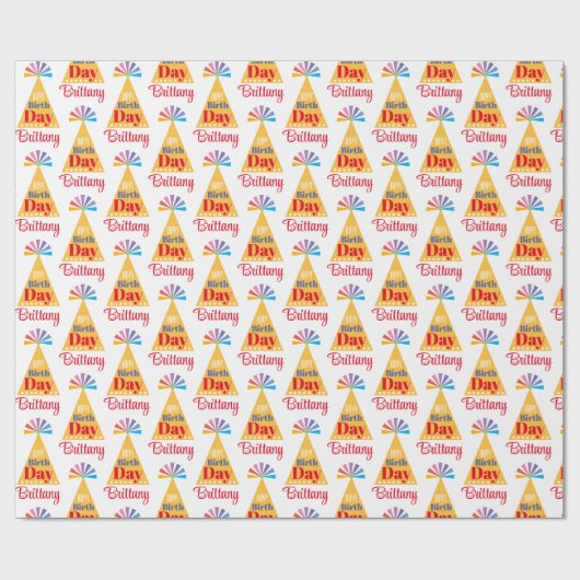 グラフィックはっきりしたネームパーティーハット誕生日 ラッピングペーパー (フラット)