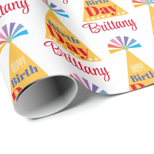 グラフィックはっきりしたネームパーティーハット誕生日 ラッピングペーパー (ロールコーナー)