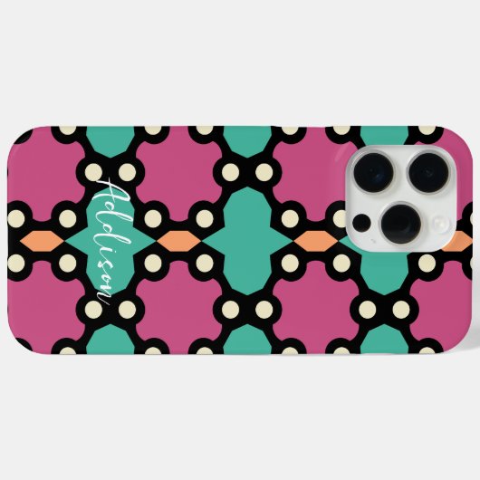 グラフィックはっきりしたピンクとティール(緑がかった色)タイルのパターン Case-Mate iPhoneケース (裏面 (横))