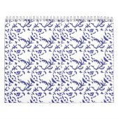 グラフィックを使用した青と白のラッピング紙 カレンダー (カバー)