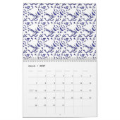 グラフィックを使用した青と白のラッピング紙 カレンダー (3月 2027)