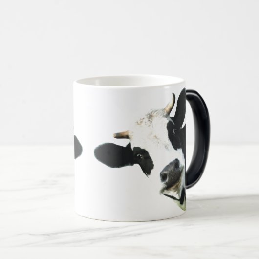 グラフィックアートおもしろいブラック&ホワイトホルスタイン好奇牛 モーフィングマグカップ (正面右)