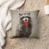 グラフィックアートおもしろいラクーンがコーヒーユーモアを飲む クッション (ブランケット)