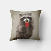 グラフィックアートおもしろいラクーンがコーヒーユーモアを飲む クッション (裏面)