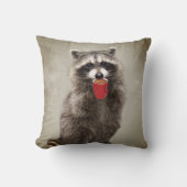 グラフィックアートおもしろいラクーンがコーヒーユーモアを飲む クッション (正面)