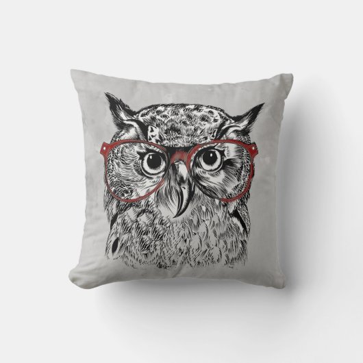 グラフィックアートおもしろいワイズフクロウバードヒップスター クッション (正面)