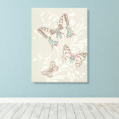 グラフィックアートの蝶とフローラのキャンバス印刷 キャンバスプリント (インサイチュ (ウッドフロア))