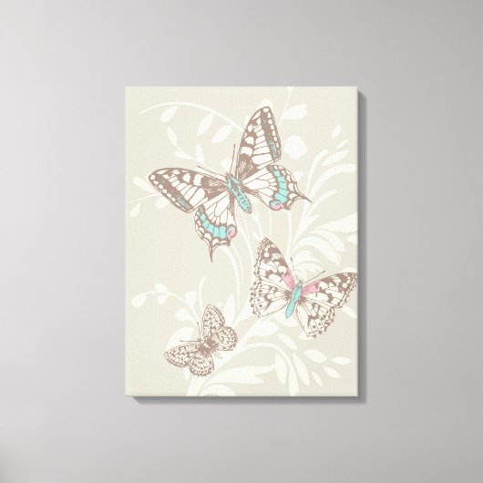 グラフィックアートの蝶とフローラのキャンバス印刷 キャンバスプリント (正面)