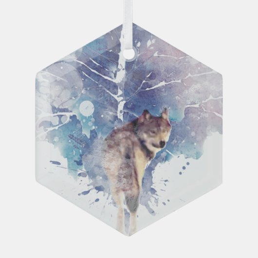 グラフィックアートウルフバックワイルドライフアート自然 ガラスオーナメント (正面)