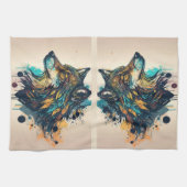 グラフィックアートウルフワイルドアニマル自然ワイルドライフアート キッチンタオル (横)