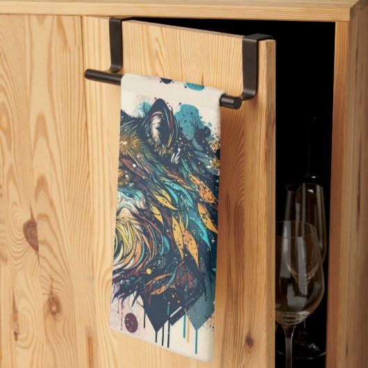 グラフィックアートウルフワイルドアニマル自然ワイルドライフアート キッチンタオル (三つ折り)