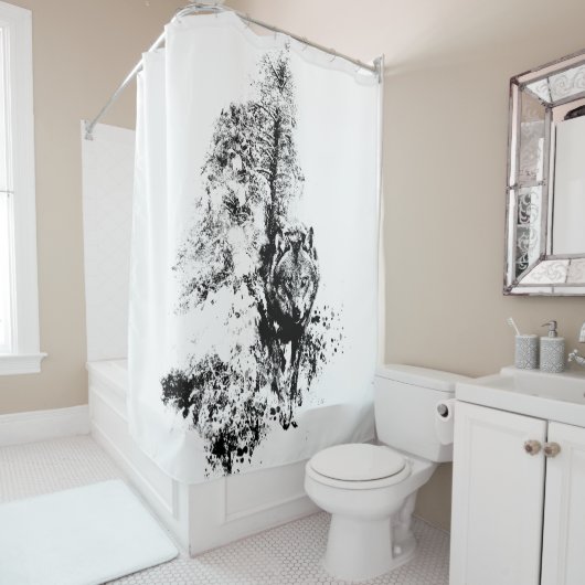 グラフィックアートグレーウルフ野生動物自然 シャワーカーテン (インサイチュ)