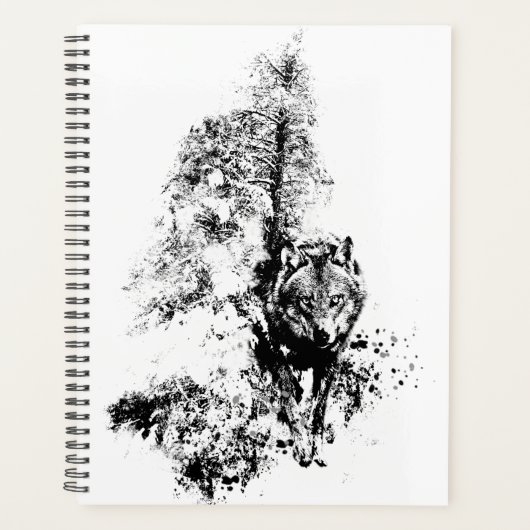 グラフィックアートグレーウルフ野生動物自然 プランナー手帳 (正面)