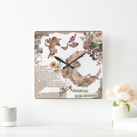 グラフィックアートフラワー引用文ジョナルエンジェルTシャツ スクエア壁時計 (ホーム)