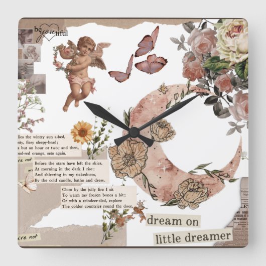 グラフィックアートフラワー引用文ジョナルエンジェルTシャツ スクエア壁時計 (正面)