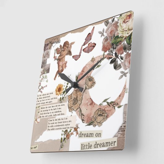 グラフィックアートフラワー引用文ジョナルエンジェルTシャツ スクエア壁時計 (傾斜)