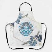 グラフィックアートブライトティール(緑がかった色)マンダライラストレーション エプロン (正面)