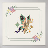 グラフィックアートベージュバタフライイラストレーション ポスター (正面)