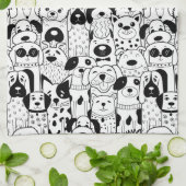 グラフィックアートラインスケッチドッグマンガ キッチンタオル (折り畳み)