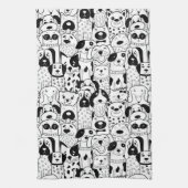 グラフィックアートラインスケッチドッグマンガ キッチンタオル (縦)