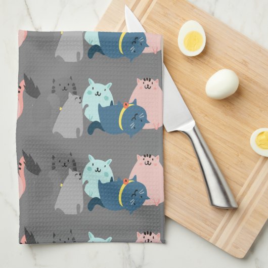 グラフィックアートラインスケッチ猫漫画 キッチンタオル (四つ折り)