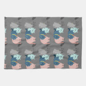 グラフィックアートラインスケッチ猫漫画 キッチンタオル (横)