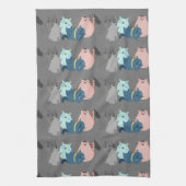 グラフィックアートラインスケッチ猫漫画 キッチンタオル (縦)