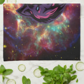 グラフィックアートワーク、パープルコズミックウルフ キッチンタオル (折り畳み)