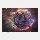 グラフィックアートワーク、パープルコズミックウルフ キッチンタオル (横)