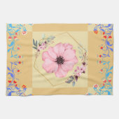 グラフィックアートワーク、ピンクとブルーの春の花 キッチンタオル (横)