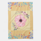 グラフィックアートワーク、ピンクとブルーの春の花 キッチンタオル (縦)