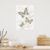 グラフィックアート蝶とフローラポスター ポスター (キッチン)