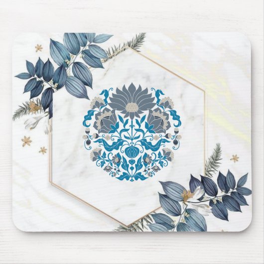 グラフィックアート、ティール（緑がかった色）イラストレーションフローラ曼荼羅 マウスパッド (正面)