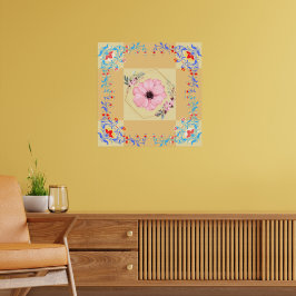 グラフィックアート、ピンク春の花イラストレーション ポスター