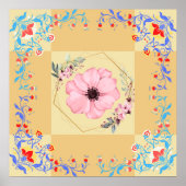 グラフィックアート、ピンク春の花イラストレーション ポスター (正面)