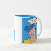 グラフィックアート: 帽子及びカスタマイズ可能なメッセージを持つ人 ツートーンマグカップ (正面右)