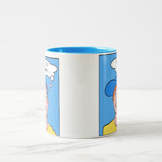 グラフィックアート: 帽子及びカスタマイズ可能なメッセージを持つ人 ツートーンマグカップ (中央)