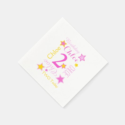 グラフィックイエローピンクという誕生日のスター スタンダードカクテルナプキン (角)