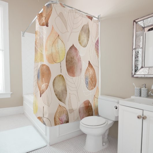 グラフィックウォーターカラーリーフ秋デザイン シャワーカーテン (インサイチュ)