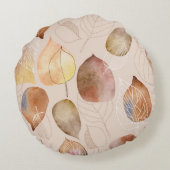 グラフィックウォーターカラーリーフ秋デザイン ラウンドクッション (裏面)